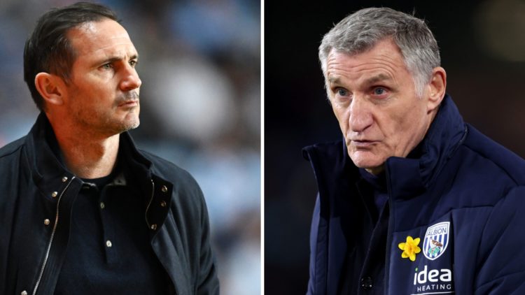 Manager Frank Lampard watches his Coventry City side from the touchline, West Brom manager Tony Mowbray looks focused during a Championship match