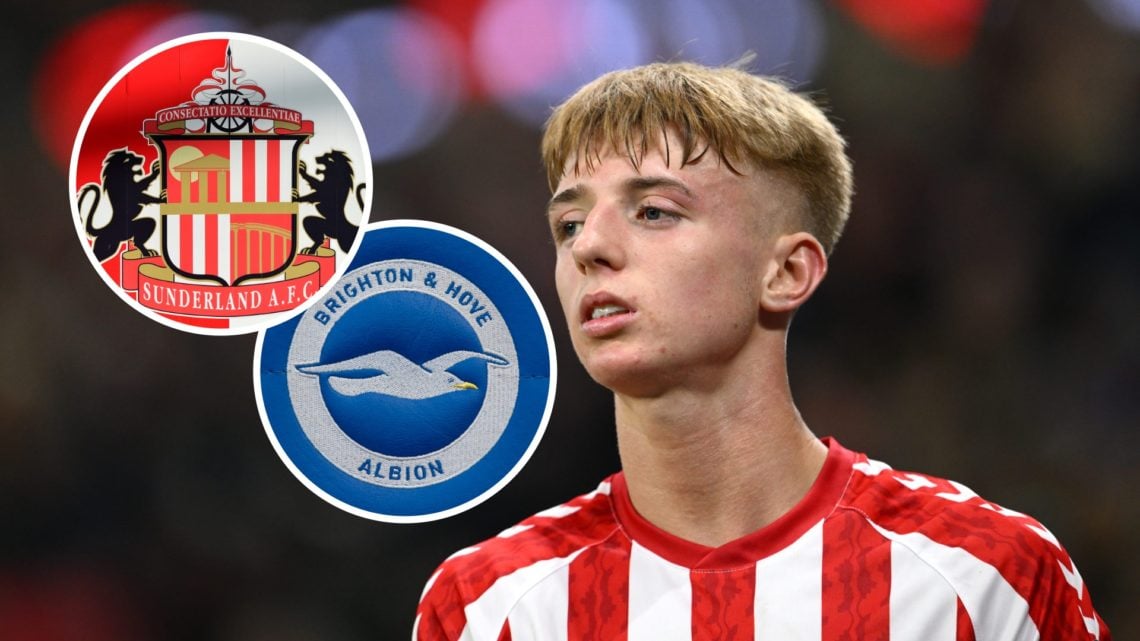 Sunderland player Tommy Watson, and inset, Sunderland badge and Brighton badge