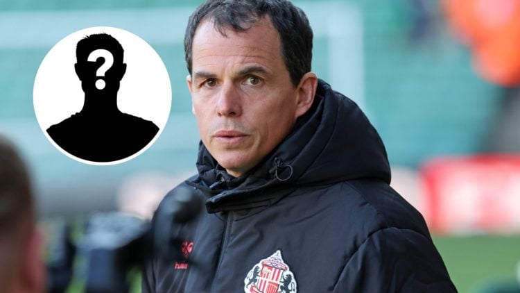 Sunderland head coach Regis Le Bris and mystery player logo
