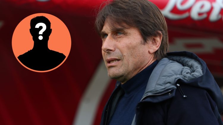 Napoli boss Antonio Conte watches on from the touchline, an inset of a mystery man