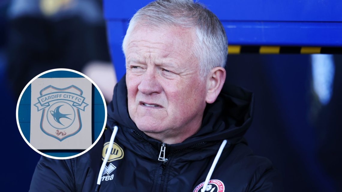 Sheffield United manager Chris Wilder. Inset, Cardiff City badge.