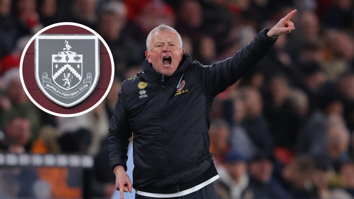 Sheffield United manager Chris Wilder. Inset, Burnley badge.