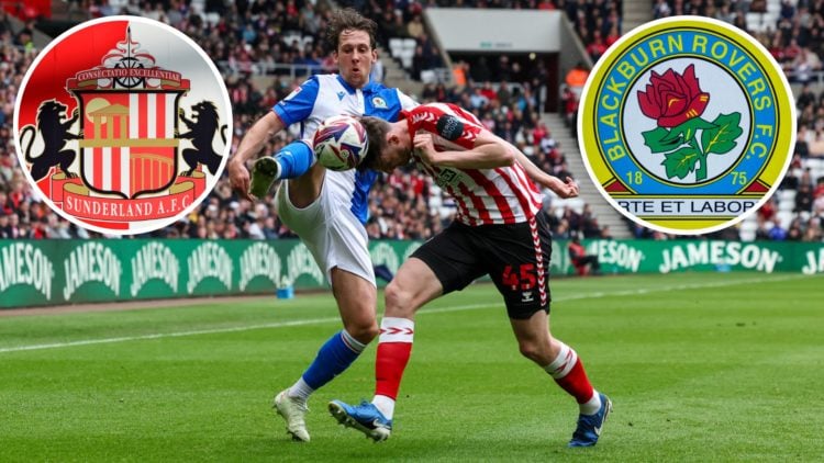 Sunderland AFC vs Blackburn Rovers and inset, both badges