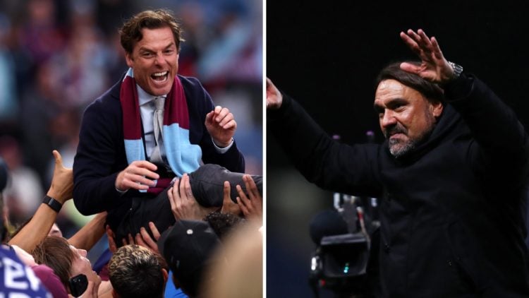 The players of Burnley lift Scott Parker, Manager of Burnley, as they celebrate victory and subsequent promotion to the Premier League. Daniel Fark...
