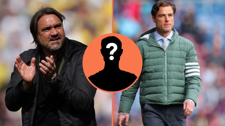 Daniel Farke [L] applauds the Leeds United fans, inset of a mystery man, Burnley manager Scott Parker [R] watches on from the touchline