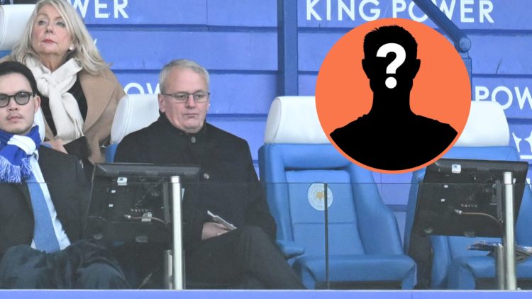 Leicester City director of football Jon Rudkin watches on from the stands, inset of a mystery man