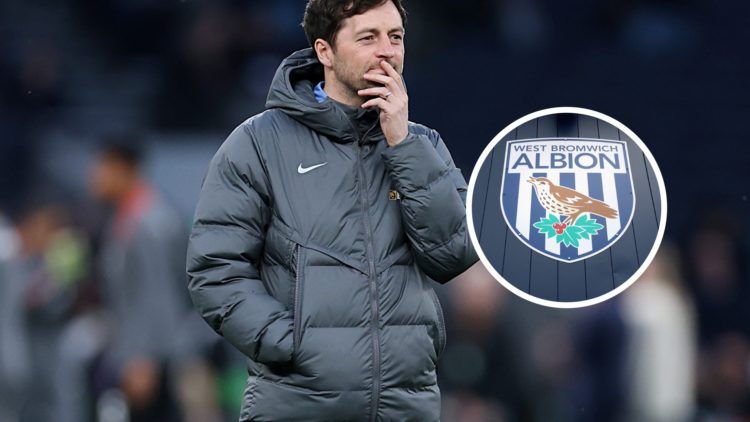 Tottenham Hotspur coach Ryan Mason. Inset, West Brom badge.