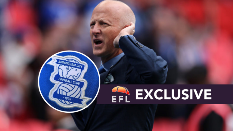 Birmingham City owner Tom Wagner and Birmingham City badge inset with EFL Analysis exclusive banner