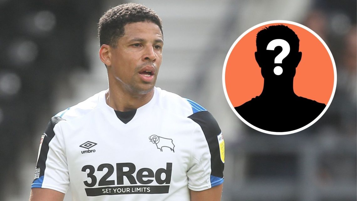 Main: Curtis Davies looks on while playing for Derby County. Insert: Mystery player.