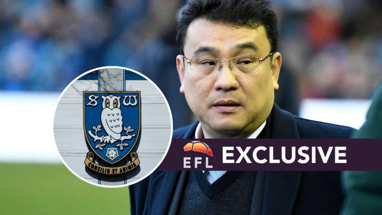 Sheffield Wednesday owner Dejphon Chansiri. Inset, Sheffield Wednesday badge. Overlaid, exclusive branding.