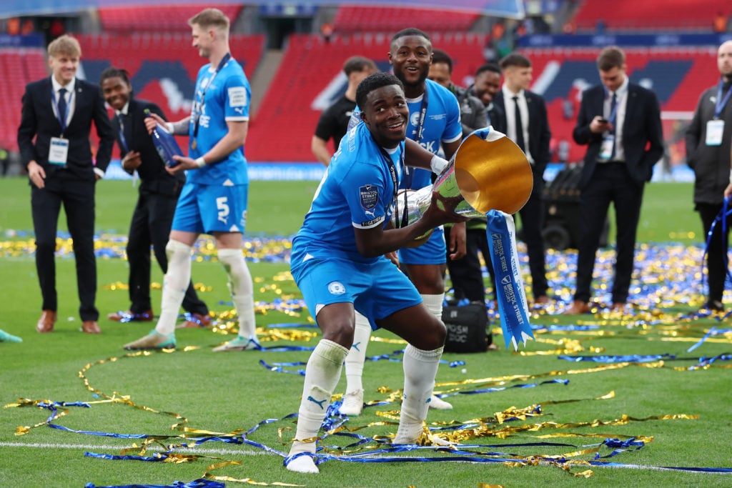Kwame Poku celebrates after Peterborough United v Wycombe Wanderers - Bristol Street Motors Trophy Final
