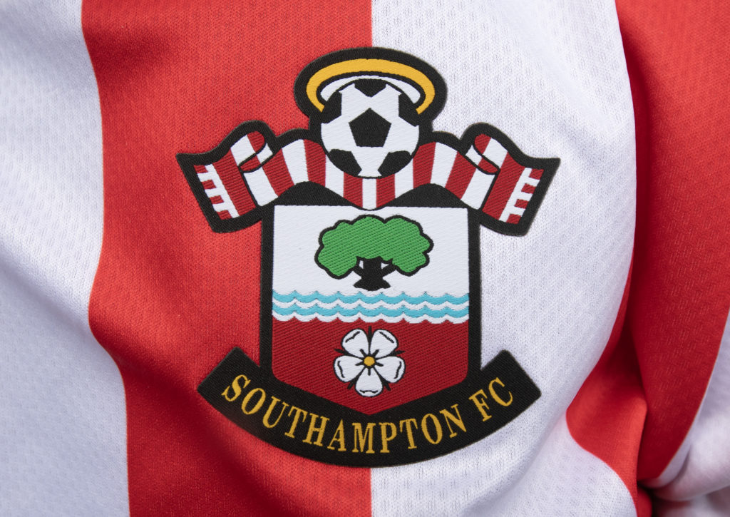 A detailed view of a Southampton crest is seen prior to the pre-season friendly match between Millwall and Southampton.