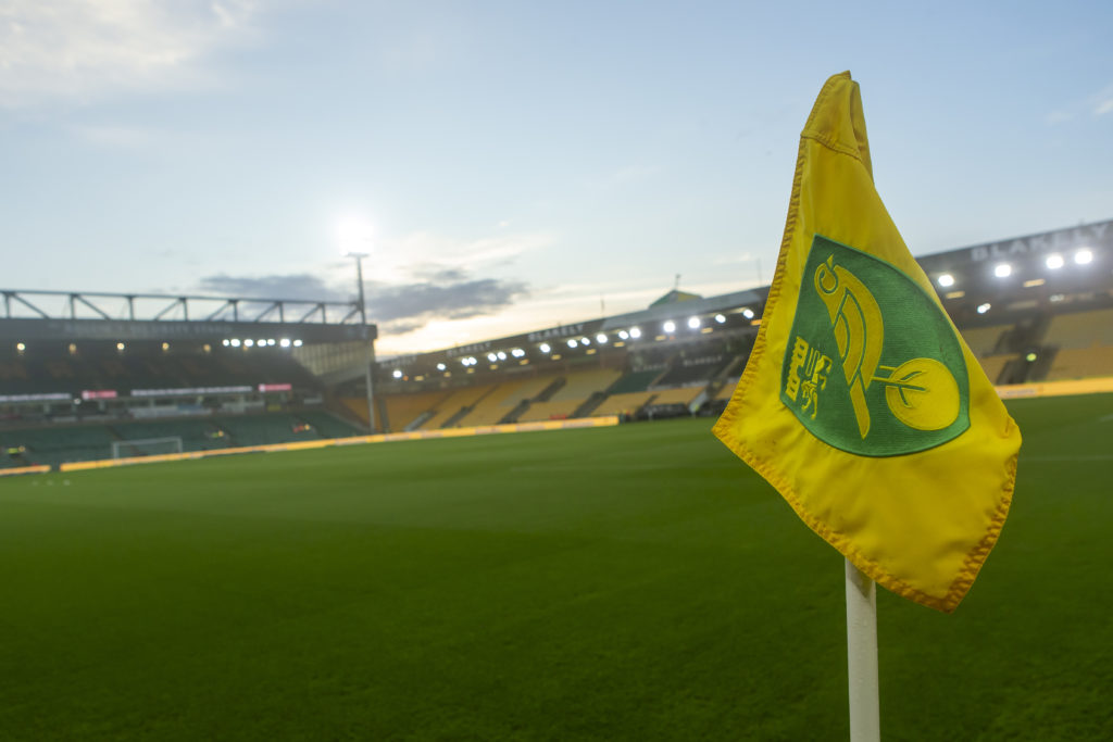 A detailed view of the Norwich City corner flag before the Sky Bet Championship match between Norwich City and Oxford United