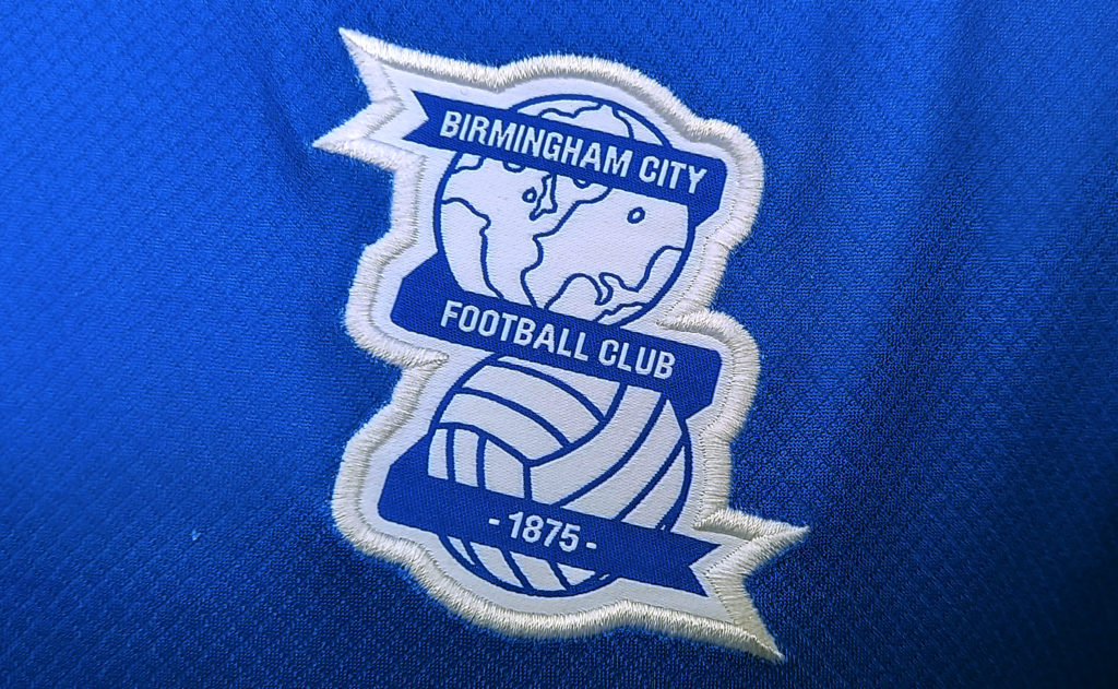 A detailed view of a Birmingham City crest is seen prior to the Vertu EFL Trophy Final match between Birmingham City and Peterborough United