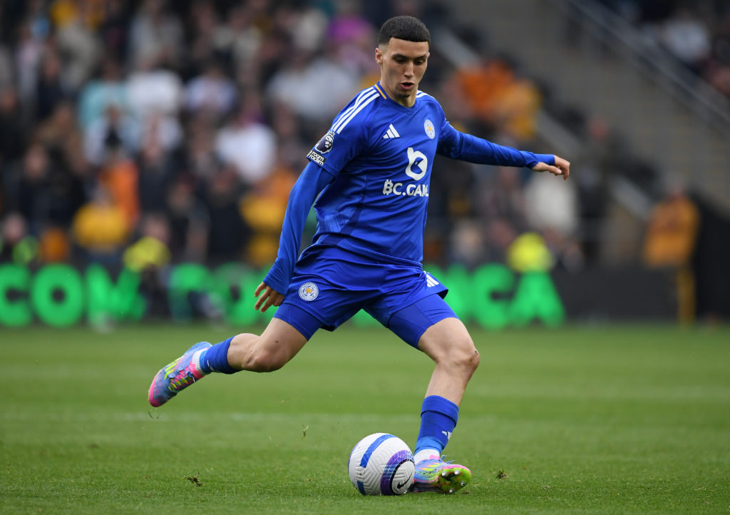 Bilal El Khannouss in action for Leicester City against Wolves