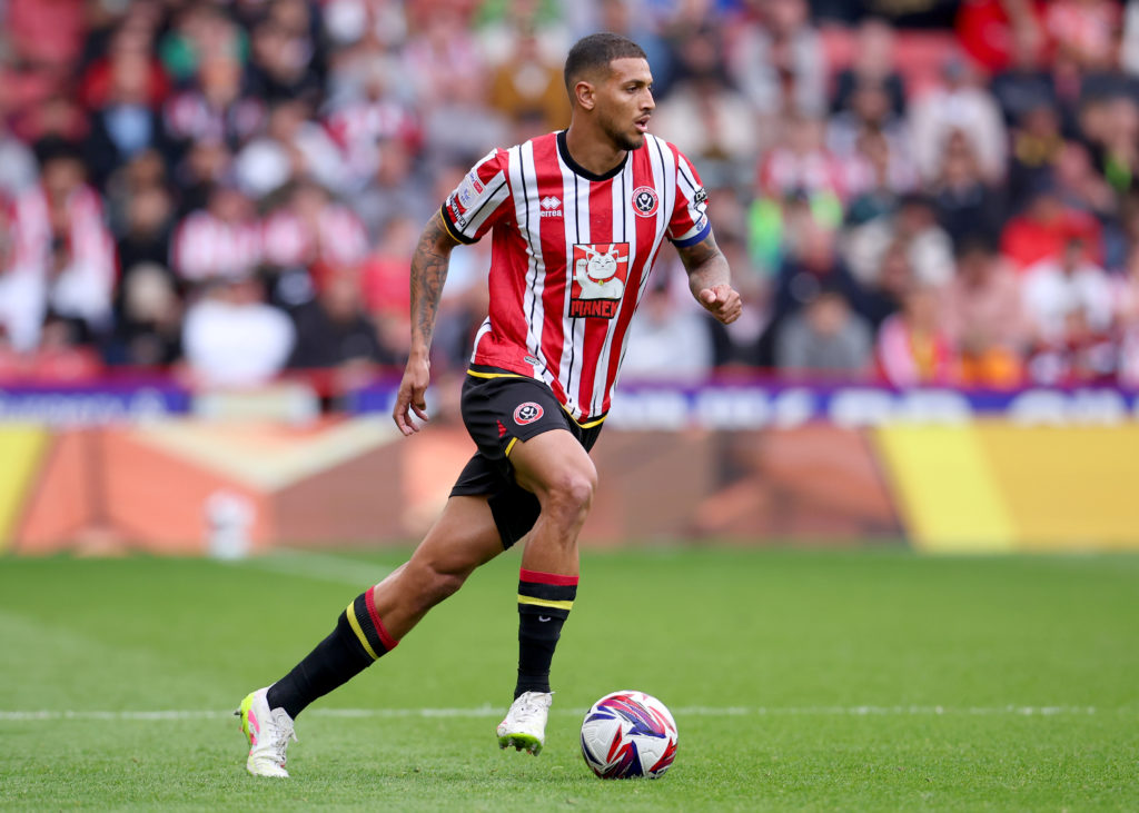 Vinicius Souza on the ball for Sheffield United against Blackburn Rovers