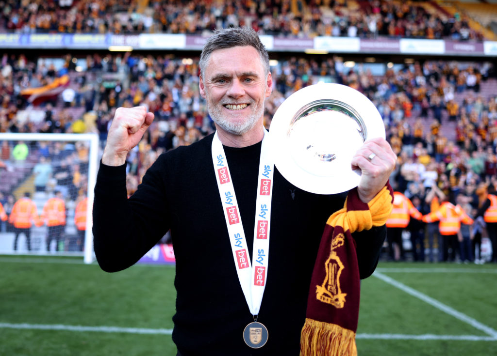 Graham Alexander celebrates after Bradford City v Fleetwood Town - Sky Bet League Two