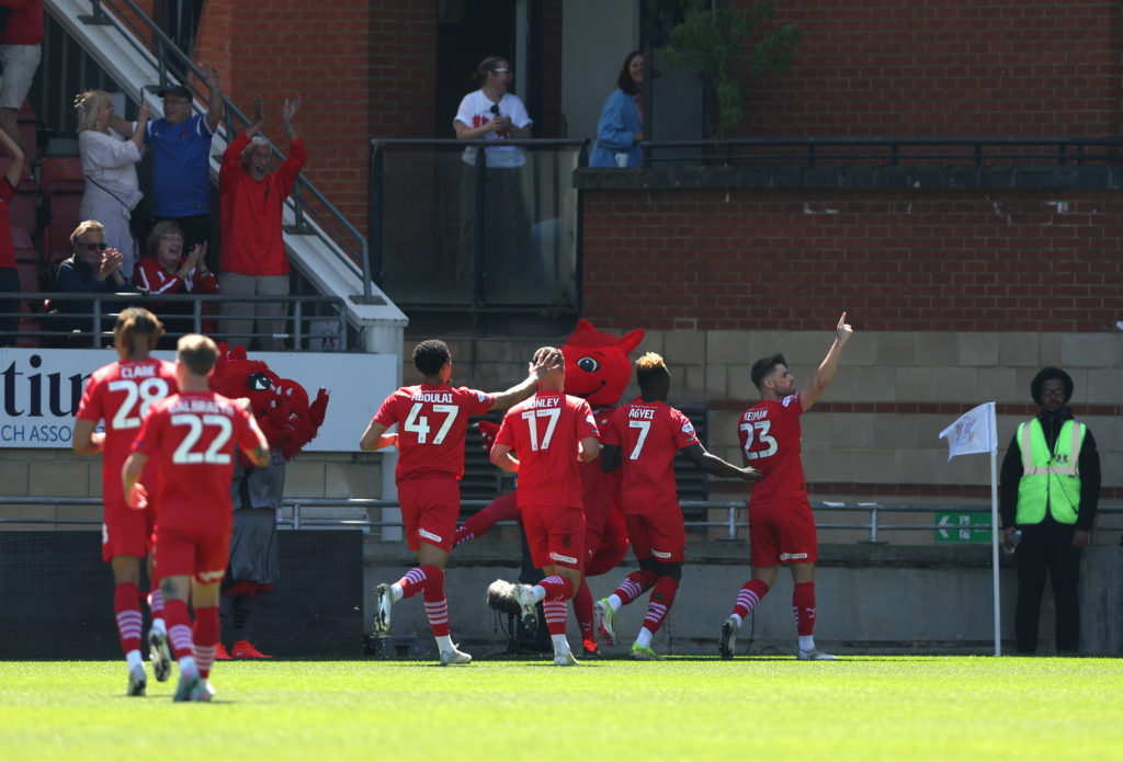 Leyton Orient celebrate the goal of Charlie Kelman during the Sky Bet League One Play Off Semi Final First Leg match between Leyton Orient and Stockport