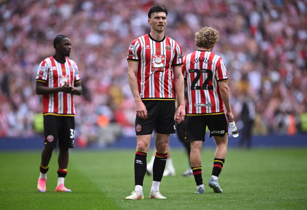 Kieffer Moore of Sheffield United looks dejected at full-time following the Sky Bet Championship Play-Off Final match between Sheffield United and Sunderland