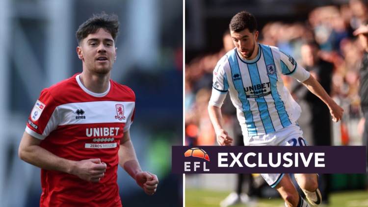 Hayden Hackney of Middlesbrough looks on during the Sky Bet Championship match between Preston North End FC and Middlesbrough. Finn Azaz of Middles...