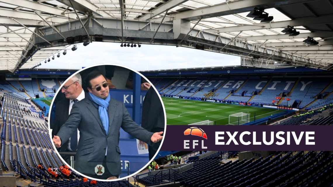 A generic view of the King Power Stadium before a Leicester City fixture, an inset of Leicester City owner Aiyawatt Srivaddhanaprabha interacting w...