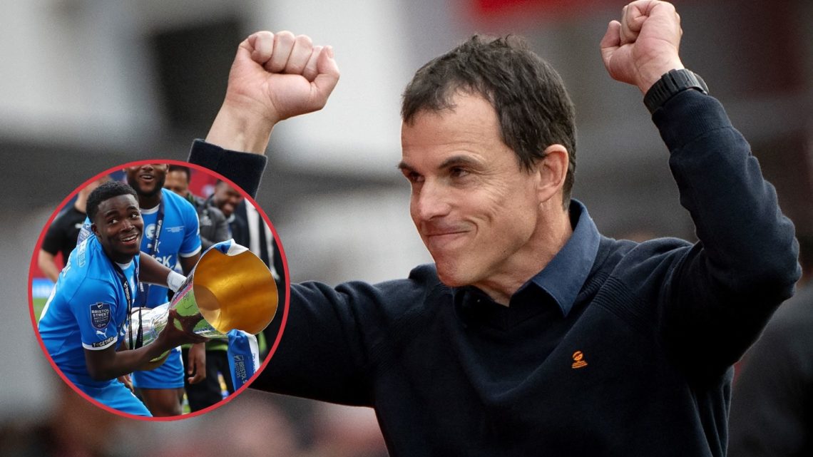 Main image, Lorient's French head coach Regis Le Bris celebrates after winning the French L1 football match between Stade Brestois 29 (Brest) and F...
