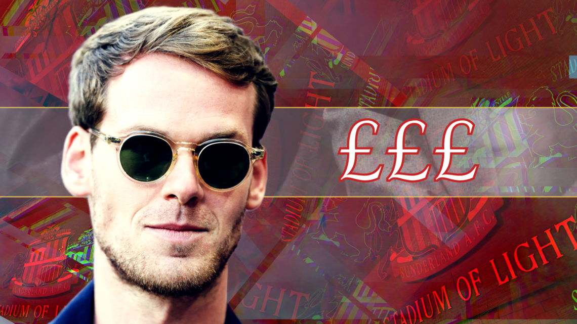 Composite image of Kyril Louis-Dreyfus superimposed over an abstract pattern centred on the Sunderland badge, with '£££' wordage