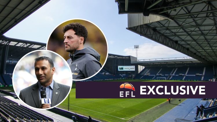 A generic view of the Hawthorns, Inset of Ryan Mason looking dejected, inset of West Brom owner Shilen Patel addressing supporters