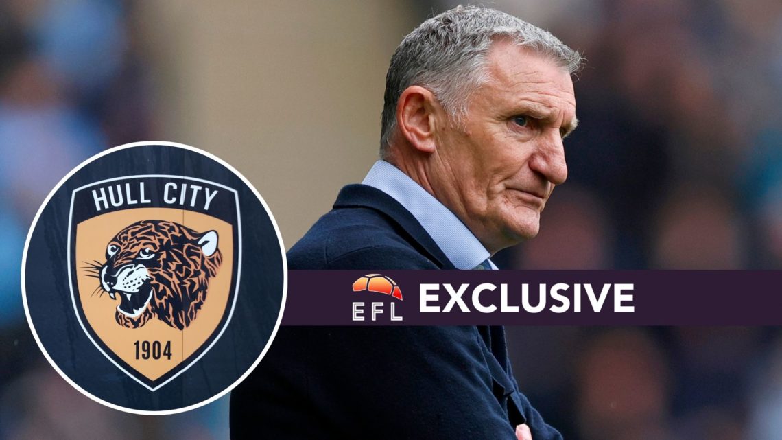 An image of Tony Mowbray with an inset of the Hull City badge and exclusive banner.