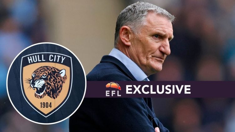 An image of Tony Mowbray with an inset of the Hull City badge and exclusive banner.