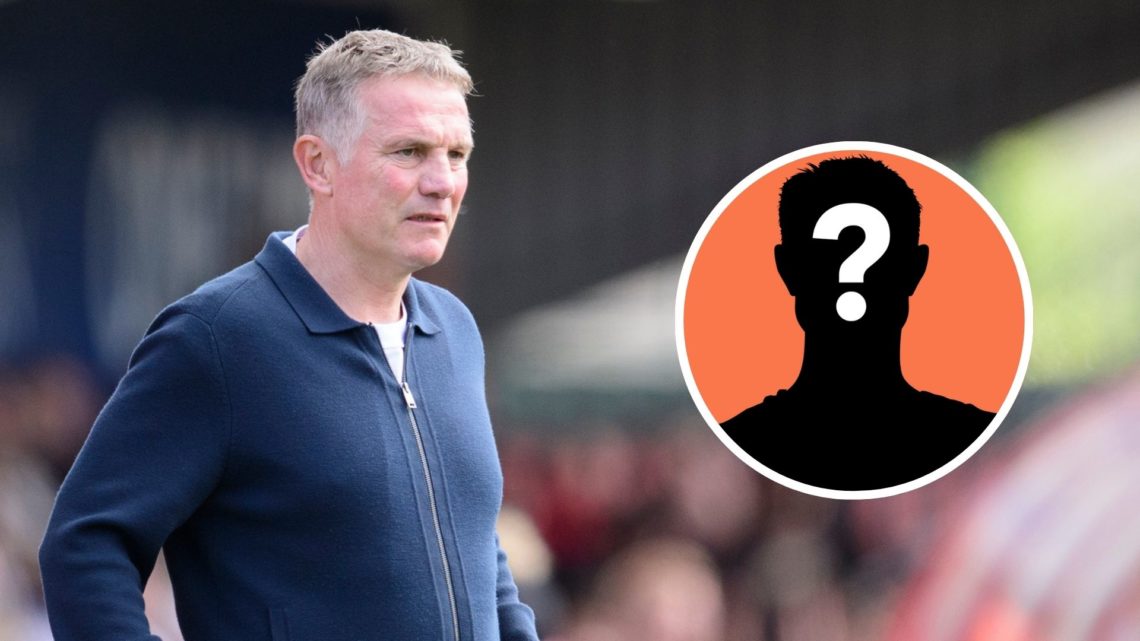 Phil Parkinson, manager of Wrexham during the Sky Bet League One match between Lincoln City FC and Wrexham AFC, Inset mystery player graphic