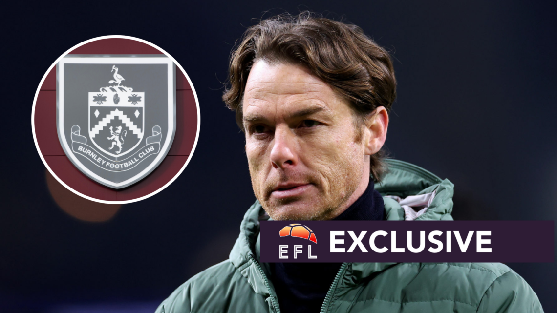 Burnley Manager Scott Parker looks on during the Sky Bet Championship match between Burnley FC and Hull City. Inset, Burnley crest.