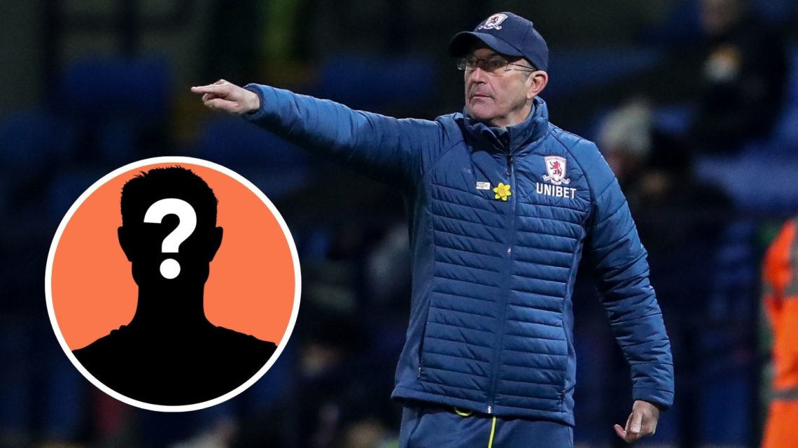 Middlesbrough's manager Tony Pulis points away towards the pitch