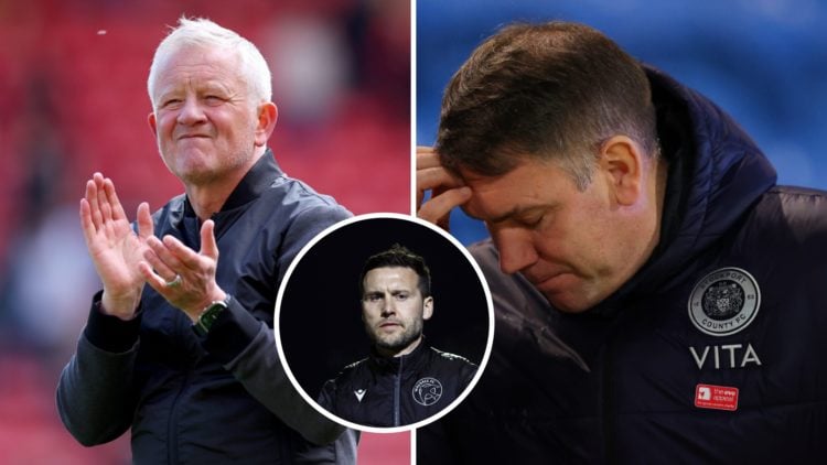 Split image of Chris Wilder (L) and Dave Challinor (R). Inset, Mat Sadler.