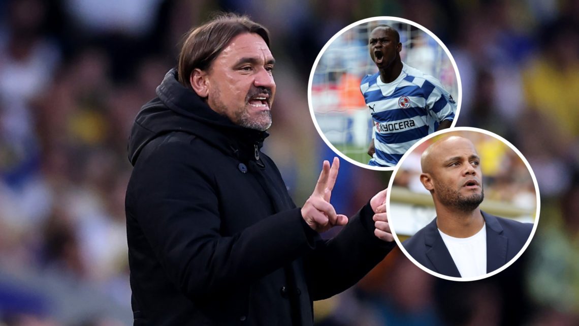 Leeds United manager Daniel Farke. Inset, Vincent Kompany and Reading striker Leroy Lita.