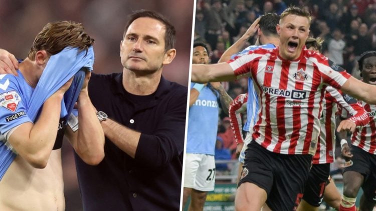 Frank Lampard comforts Jack Rudoni. Dan Bullard celebrates Sunderland goal.