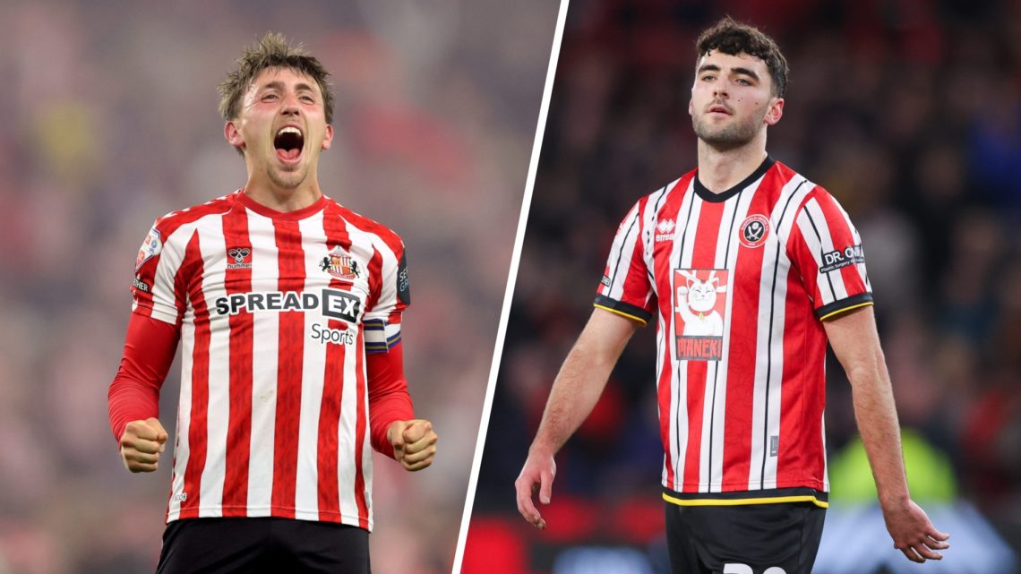 Split image of Sunderland's Dan Neil and Sheffield United's Tom Cannon.