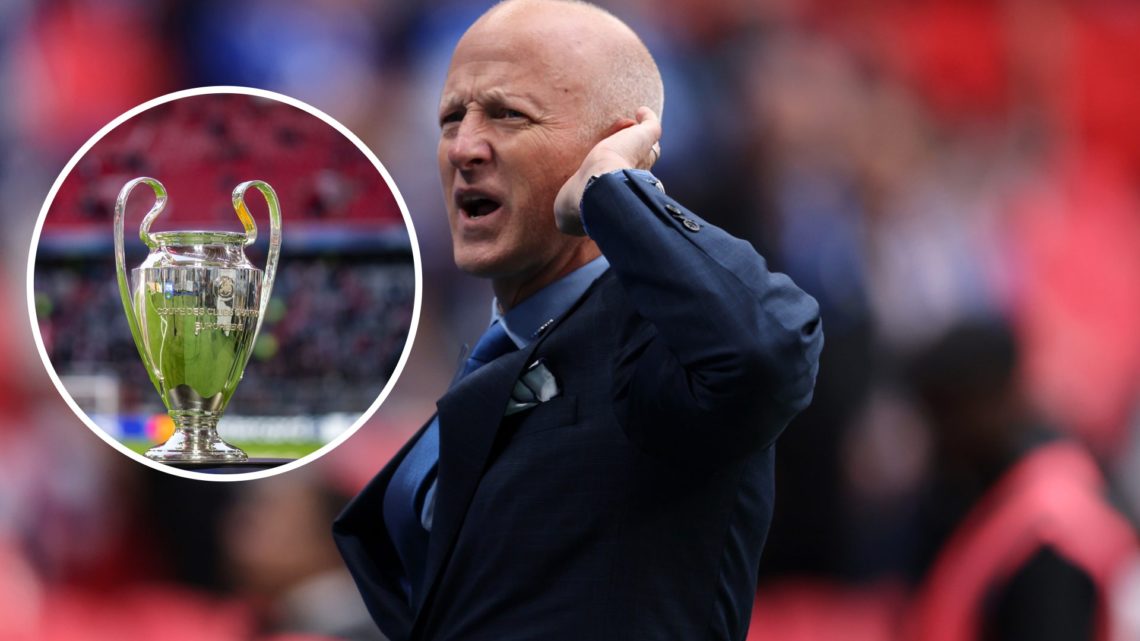 An image of Tom Wagner with an inset of the Champions League trophy