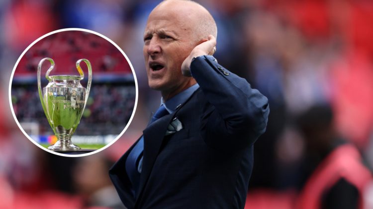 An image of Tom Wagner with an inset of the Champions League trophy