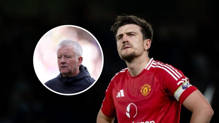 An image of Manchester United's Harry Maguire with an inset of Sheffield United's Chris Wilder