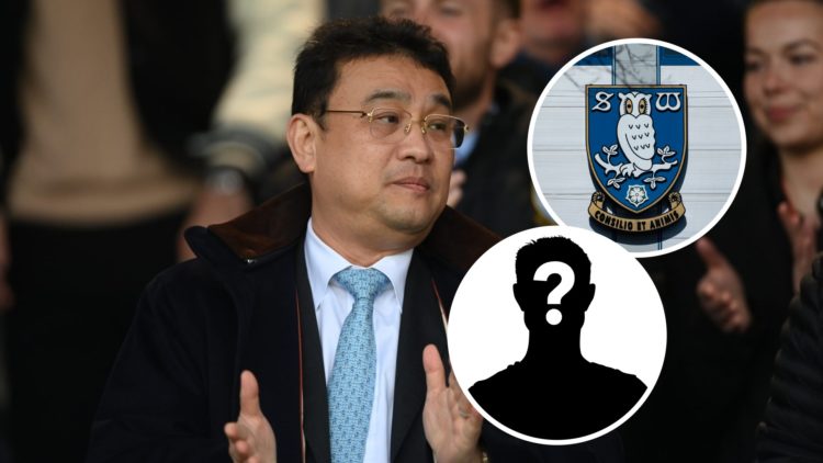 Sheffield Wednesday chairman Dejphon Chansiri. Inset, Sheffield Wednesday badge and mystery player graphic.