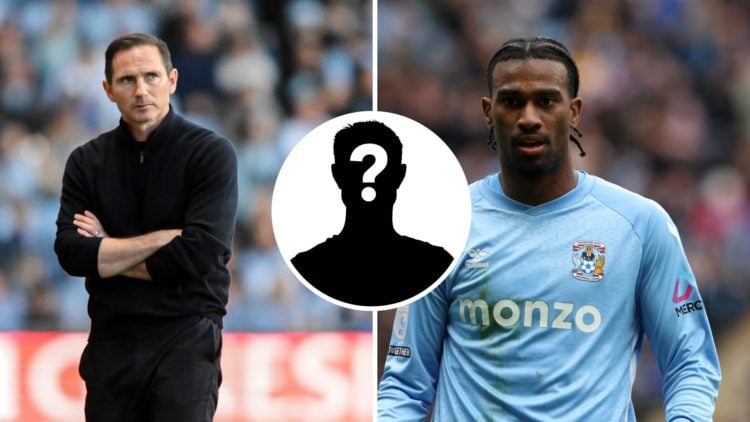 Frank Lampard watches on during Coventry City vs Sunderland, an inset of a mystery figure, Haji Wright in action for Coventry City.