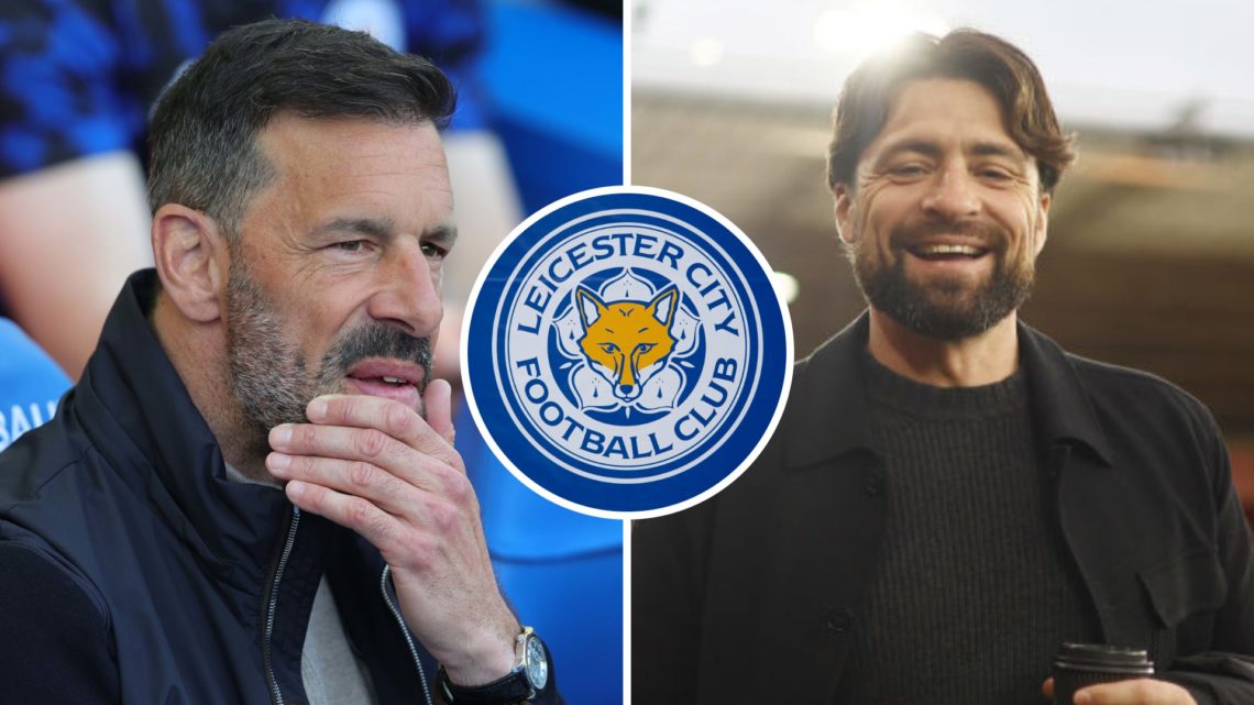 Leicester City boss Ruud Van Nistelrooy, Russell Martin and Leicester City badge