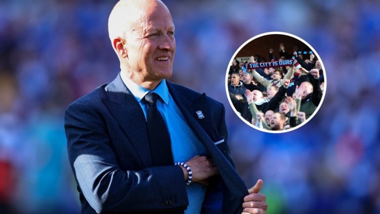An image of Birmingham City's Tom Wagner with an inset of Aston Villa fans