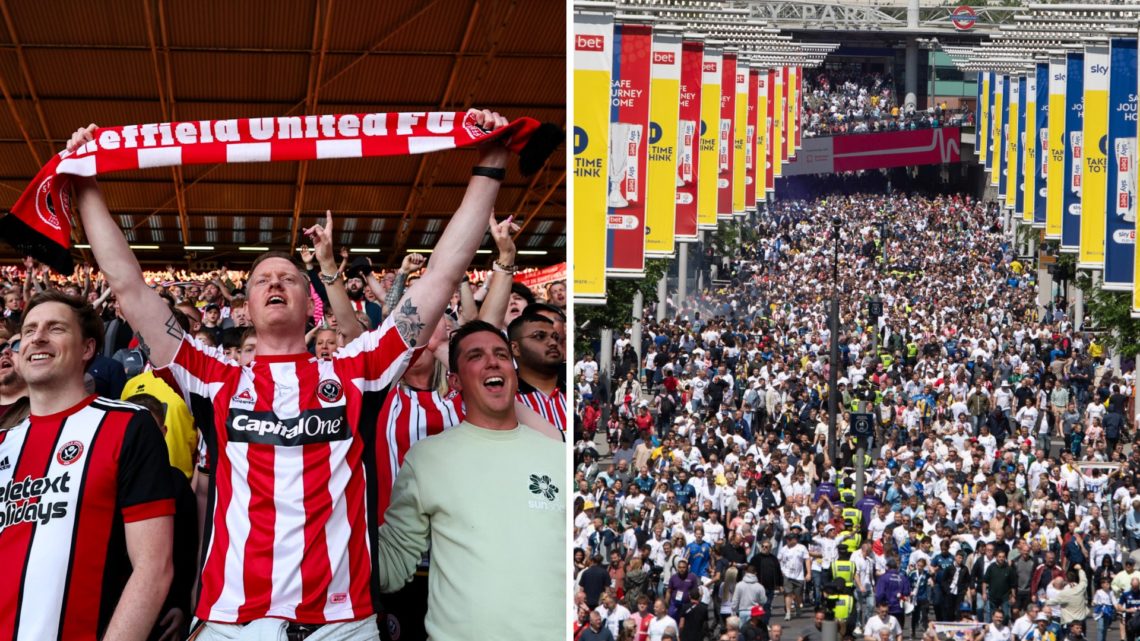Sheffield United fans sing before their game against Bristol City, Leeds United and Southampton fans make their way down Wembley way for the play-o...