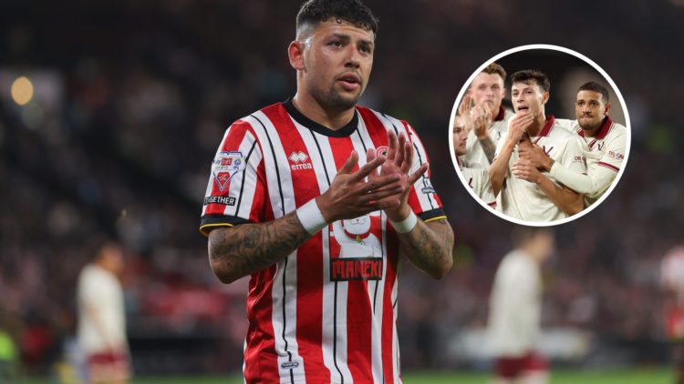 An image of Sheffield United's Gustavo Hamer with an inset of Vinicius Souza