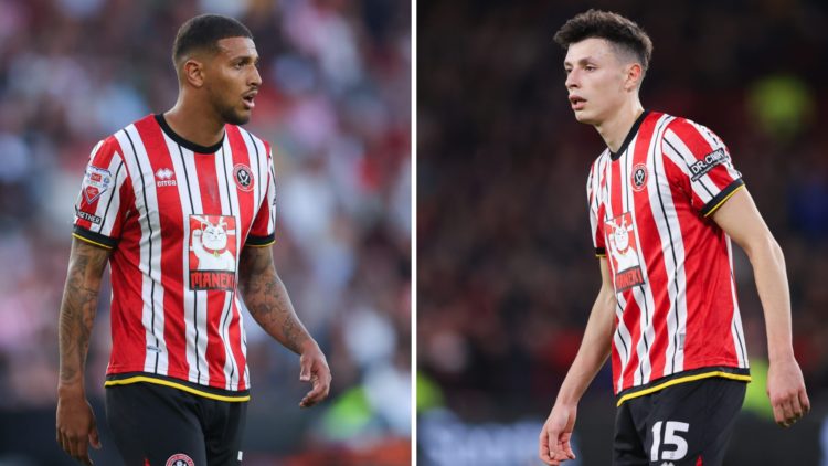 Sheffield United's Vinicius Souza looks on while playing in the Sky Bet Championship (L) and Sheffield United's Anel Ahmedhodzic looks on while pla...