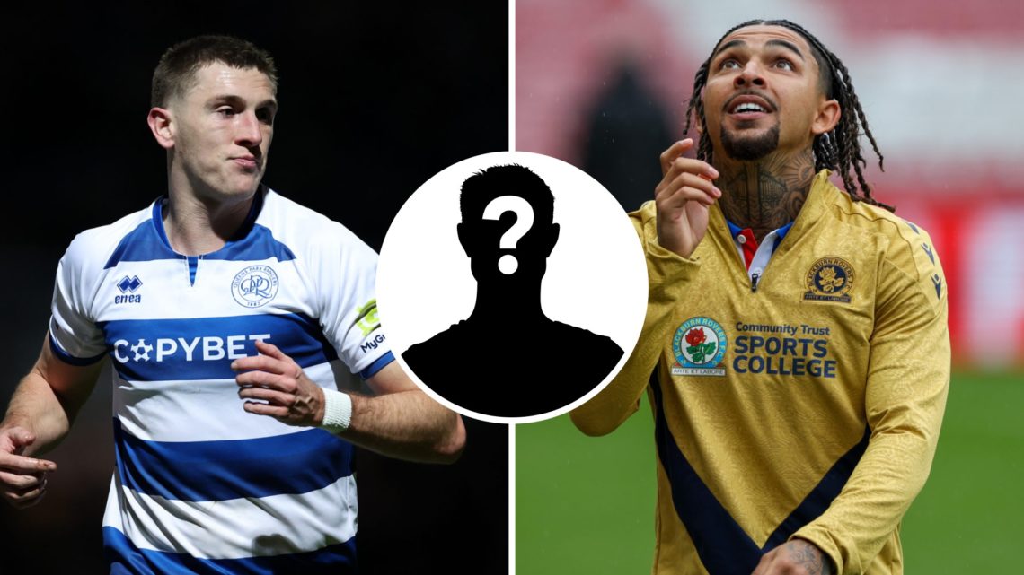 Split image of QPR's Jimmy Dunne (L) and Blackburn Rovers' Tyrhys Dolan (R). Inset, mystery player graphic.