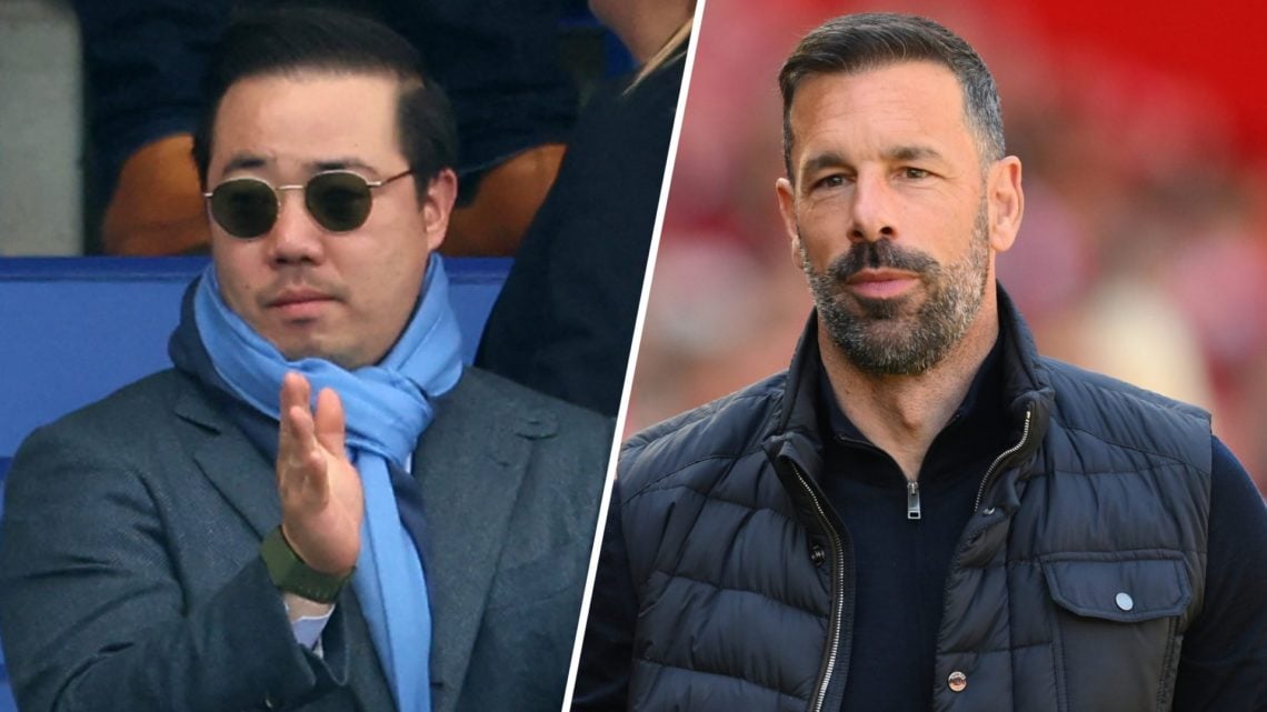 Leicester City's chairman Aiyawatt Srivaddhanaprabha applauds as he takes his seat for the English Premier League football match between Leicester ...