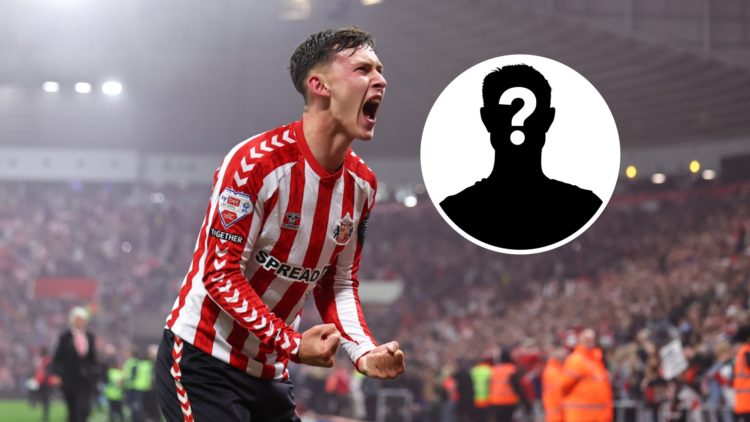 Sunderland midfielder Chris Rigg and mystery player logo